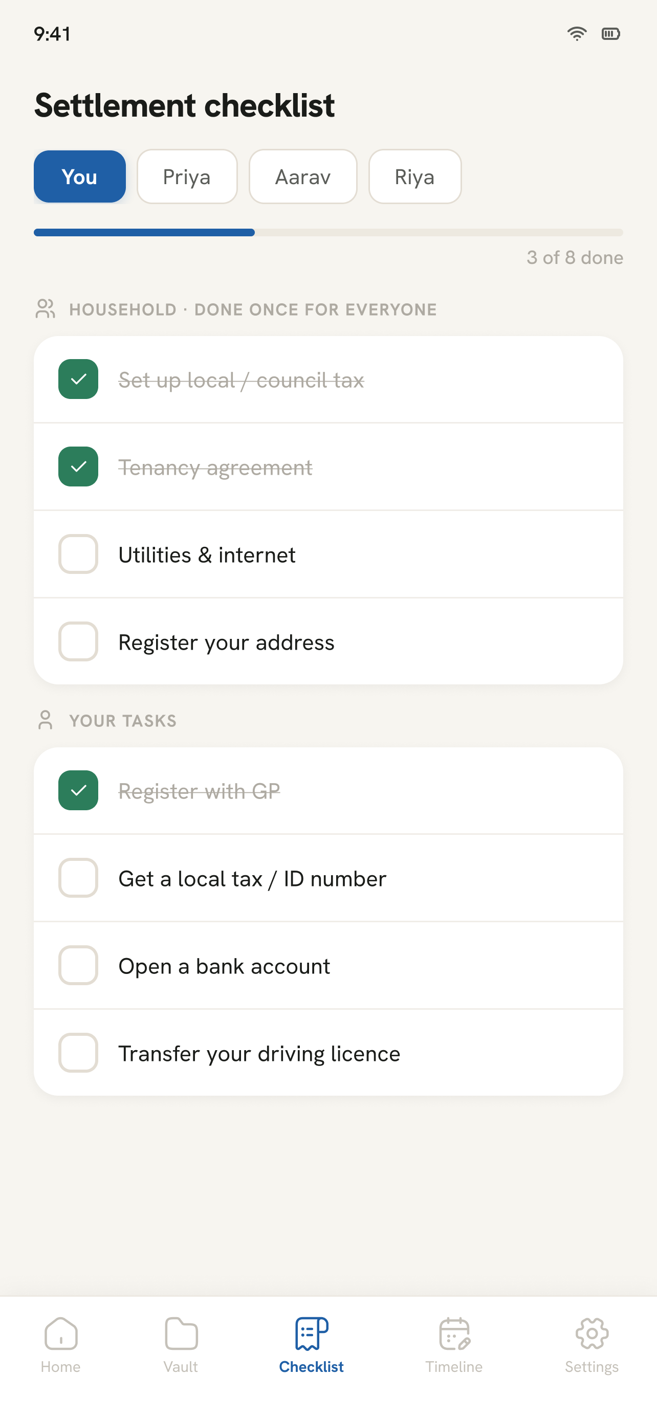 Checklist screen